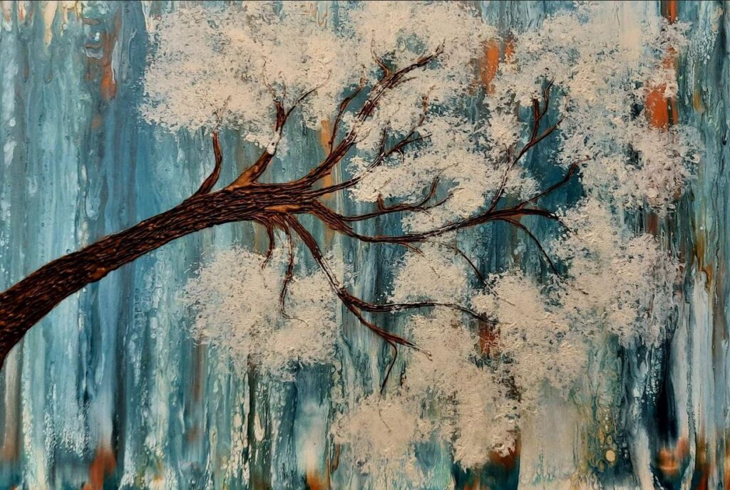 Renee Martine Art, Acrylic Pour Art, Glue Tree Art