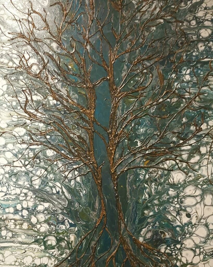 Renee Martine Art, Acrylic Pour Art, Glue Tree Art