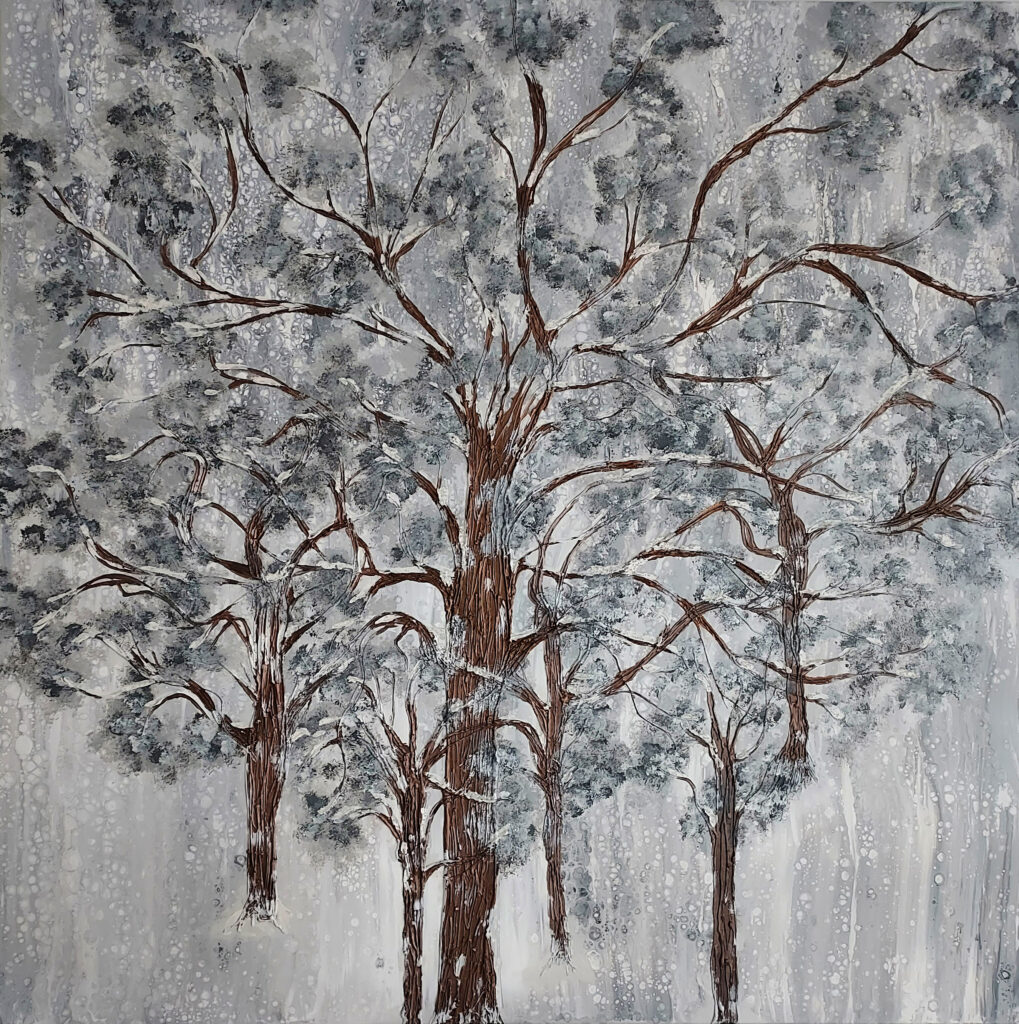 Renee Martine Art, Acrylic Pour Art, Glue Tree Art