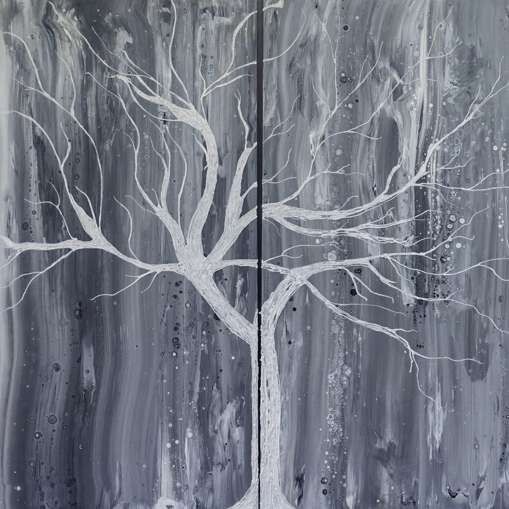 Renee Martine Art, Acrylic Pour Art, Glue Tree Art