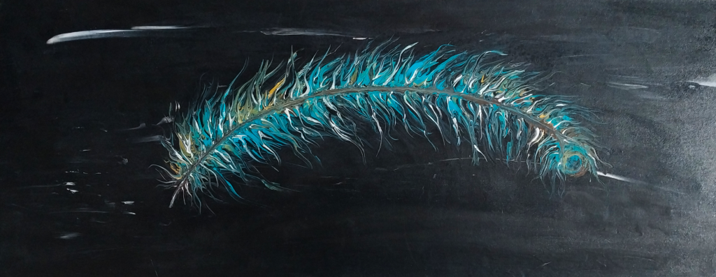 Renee Martine Art, Acrylic Pour Art, Peacock Feather Art