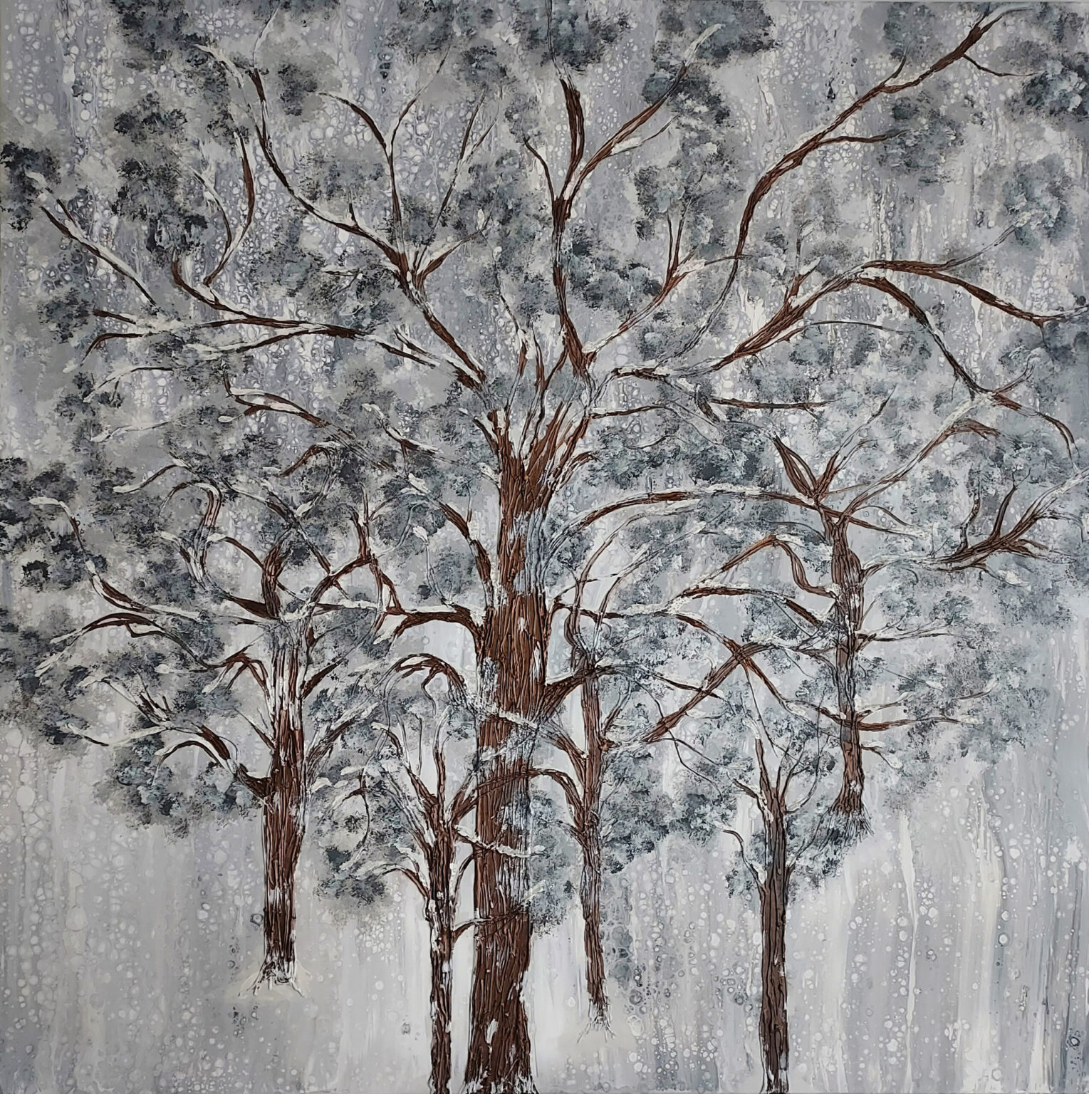 Renee Martine Art, Acrylic Pour Art, Glue Tree Art