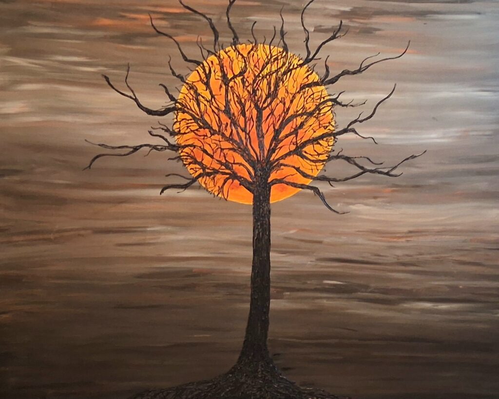 Acrylic Painting, Moon, Glue Tree Art
